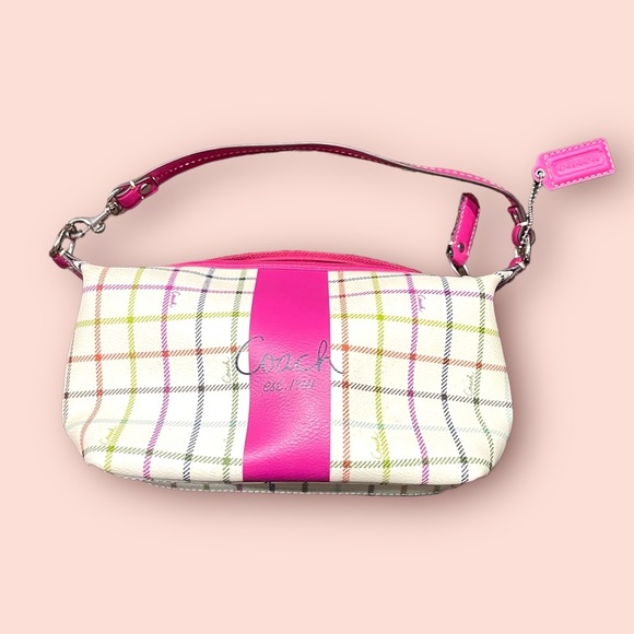 Coach Textured Leather Gingham Baguette Purse - Picture 1 of 6